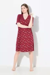 UllaPopken Flower Sleep Tee – burgundy cotton nightdress with floral print, short sleeves, V-neck, and embroidered “Honey” detail.