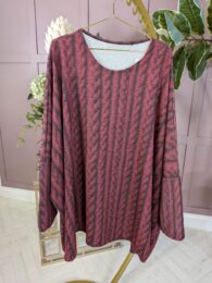 Crimson Cable Swing Tunic – red cable-knit effect swing tunic with round neckline and soft stretch drape from Michelle’s Curvy Boutique.
