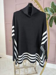 Black Poncho Style Jumper – soft turtle neck poncho-style jumper with ribbed sleeves and side splits from Michelle’s Curvy Boutique.
