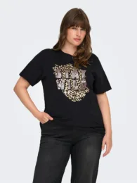 ONLY Wild T-Shirt – black organic cotton tee with sequin leopard “Stay Wild” design and short sleeves.