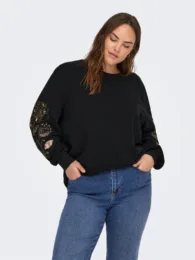 ONLY Carteresa Sweatshirt – black long-sleeve top with sequin sleeve detail and ribbed hem, made from soft recycled cotton blend.