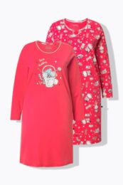 UllaPopken Cat Print Nightdresses (2 pack) with long sleeves and festive cat designs in soft cotton.