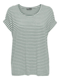 ONLY Carmoster TShirt in green with white stripes, O-neck, short sleeves and folded sleeve ends