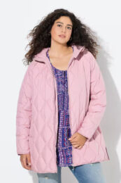 UllaPopken Water Repellent Jacket in dusty rose with adjustable hood, quilted design and zip front