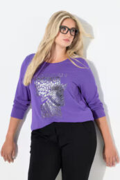 UllaPopken Animal Print Tee purple long sleeve top with metallic shimmer animal print and rhinestone detail