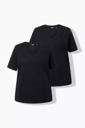 UllaPopken Black Tee Pack two black cotton V-neck T-shirts with short sleeves and classic everyday fit