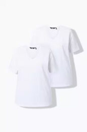 UllaPopken White Tee Pack two white cotton V-neck T-shirts with short sleeves and classic everyday fit
