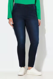 UllaPopken Slim Fit Jeggings in dark blue denim with elastic waistband and slim curve-hugging fit
