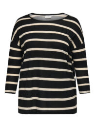 ONLY Striped Soft Knit Top with round neck, 3/4 sleeves, dropped shoulders and black and cream stripe pattern