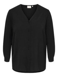ONLY Carjana Shirt in black with resort collar, roll-up sleeves, button fastening and longer back hem