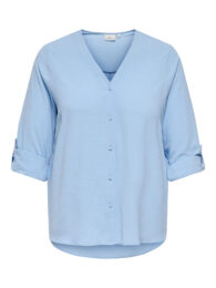 ONLY Carjana Shirt in chambray blue with resort collar, roll-up sleeves, button fastening and longer back hem