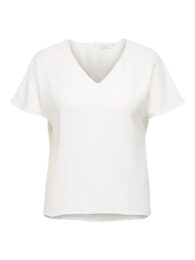 ONLY Carmetta TShirt in white with V-neck, short sleeves, dropped shoulders and button detail at the back