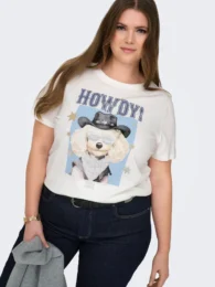 ONLY Howdy TShirt in white with round neck, short sleeves and playful front graphic print