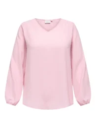 ONLY Carvica Roseate Top in soft pink with V-neck, long sleeves and elasticated cuffs