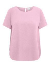 ONLY Carvica Roseate Top in soft roseate pink with boat neck, short sleeves and button loop fastening