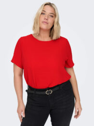 ONLY Carvica Red Top with boat neckline and short sleeves in High Risk Red