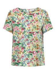 ONLY Carvica Floral Top with boat neck and short sleeves in cream, pink, green and blue floral print