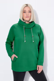 UllaPopken Cowl Neck EGreen emerald cotton blend cowl neck top with raglan sleeves