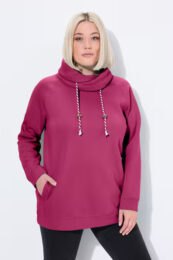 UllaPopken Cowl Neck Berry pink cowl neck tunic with drawstring collar and side pockets