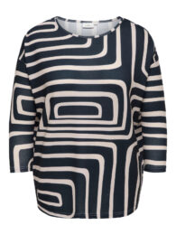 ONLY Maze Soft Knit Top navy and cream geometric maze print knit top with round neck and relaxed 3/4 sleeves