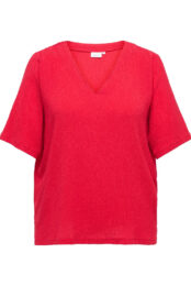 ONLY Caranna Cherry Blouse Barbados Cherry V-neck short sleeve soft stretch blouse