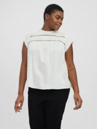 VeroModa Debbie Blouse white viscose blouse with lace detail and capped sleeves
