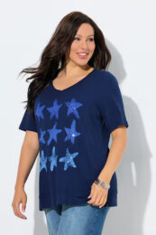 UllaPopken Navy Starfish Graphic Tee cotton t-shirt with starfish print and short sleeves