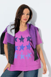 UllaPopken Purple Starfish Graphic Tee cotton t-shirt with starfish print and short sleeves