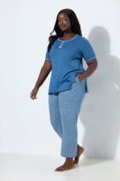 UllaPopken 2 Piece Pajama's Blue Denim cotton pajama set with printed trousers and trim detail
