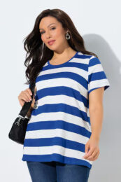 UllaPopken Cornflower Striped Tee blue and white striped cotton stretch t-shirt with short sleeves