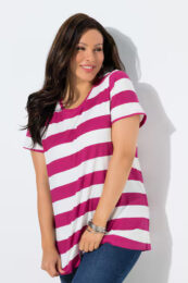 UllaPopken Fuchsia Striped Tee pink and white striped cotton stretch t-shirt with short sleeves