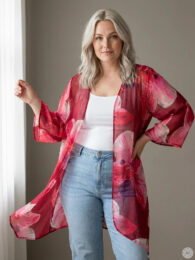 ONLY Howdy 3/4 Kimono floral sheer kimono with open front and 3/4 sleeves