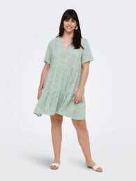 ONLY Sage Carzally Short Dress green mini dress with v-neck and tiered skirt