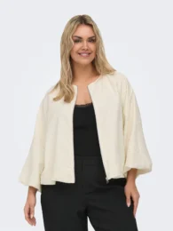 ONLY Caranja Jacket White jacquard jacket with flowy 3/4 sleeves and zip fastening