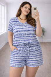 ONLY Carhavana Top Blue V-neck short sleeve relaxed fit top with tie-dye style print