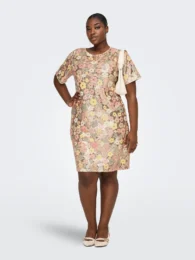 ONLY Vintage Bloom Midi Dress floral glitter dress with boat neck and short sleeves