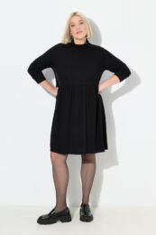 UllaPopken black knee length sweater dress with long sleeves and A-line swing shape