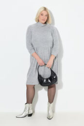 UllaPopken grey knee length sweater dress with long sleeves and A-line swing shape