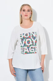 UllaPopken Bon Voyage Top White floral slogan print 3/4 sleeve top