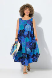 UllaPopken fern midi dress in dark blue with abstract leaf print and sleeveless design