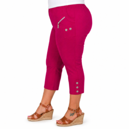 pink cropped trousers with elasticated waist and decorative zip pocket detail