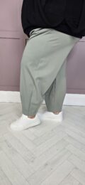 The Sage Sophie Jogger relaxed barrel leg joggers with elasticated waist and drawstring in soft sage tone