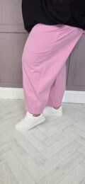 Baby Pink Sophie Jogger barrel leg trousers with elastic waist, drawstring, and pockets