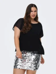 ONLY Carcoko Top Black sheer chiffon overlay short sleeve top