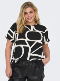 ONLY Carvica Geometric Top in black and white with bold abstract print and short sleeves