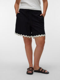 VeroModa black scalloped shorts with tie waist, contrast trim, and soft cotton fabric