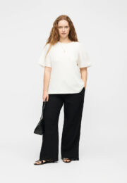 ONLY black wide leg cotton trousers with relaxed fit and broderie hem detail