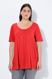 UllaPopken coral essential tee with pleated front detail and relaxed A-line fit