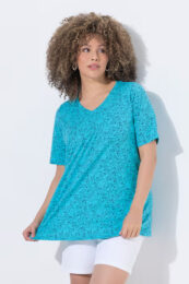 UllaPopken turquoise fish print tee with geometric pattern and relaxed a-line fit