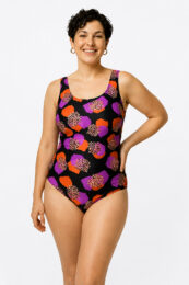 UllaPopken Leopard Dotted Swimsuit with colourful abstract print, wide straps and supportive underbust band